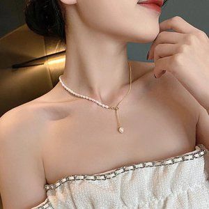 New Silver Gold Cute Double Layer Pearl Necklace
